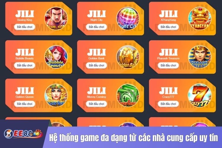 Hệ thống game đa dạng từ các nhà cung cấp uy tín