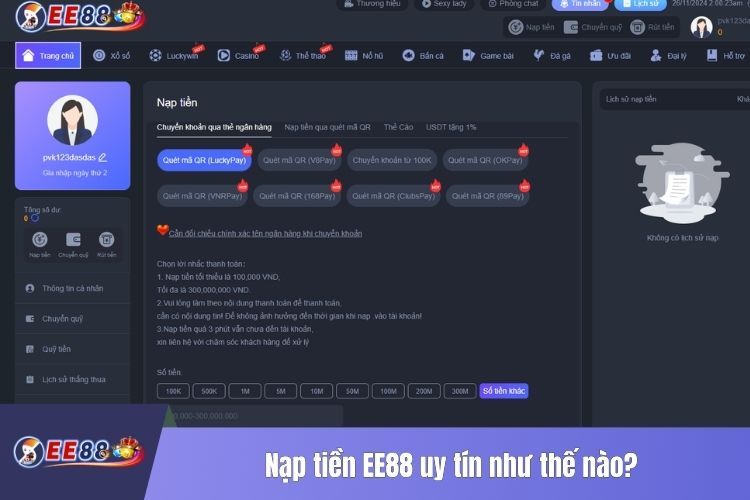 Nạp tiền EE88 uy tín như thế nào?